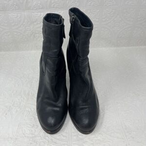 Frye Patty Artisan Zip ankle boots in black leather with a stacked wood block he